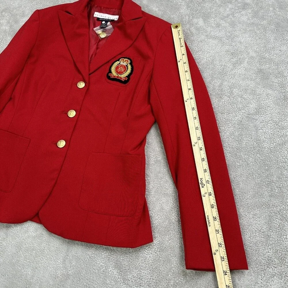 Boston Proper Andrea Behar Women's Royal Crest Blazer Jacket Size 6 Red NWOT